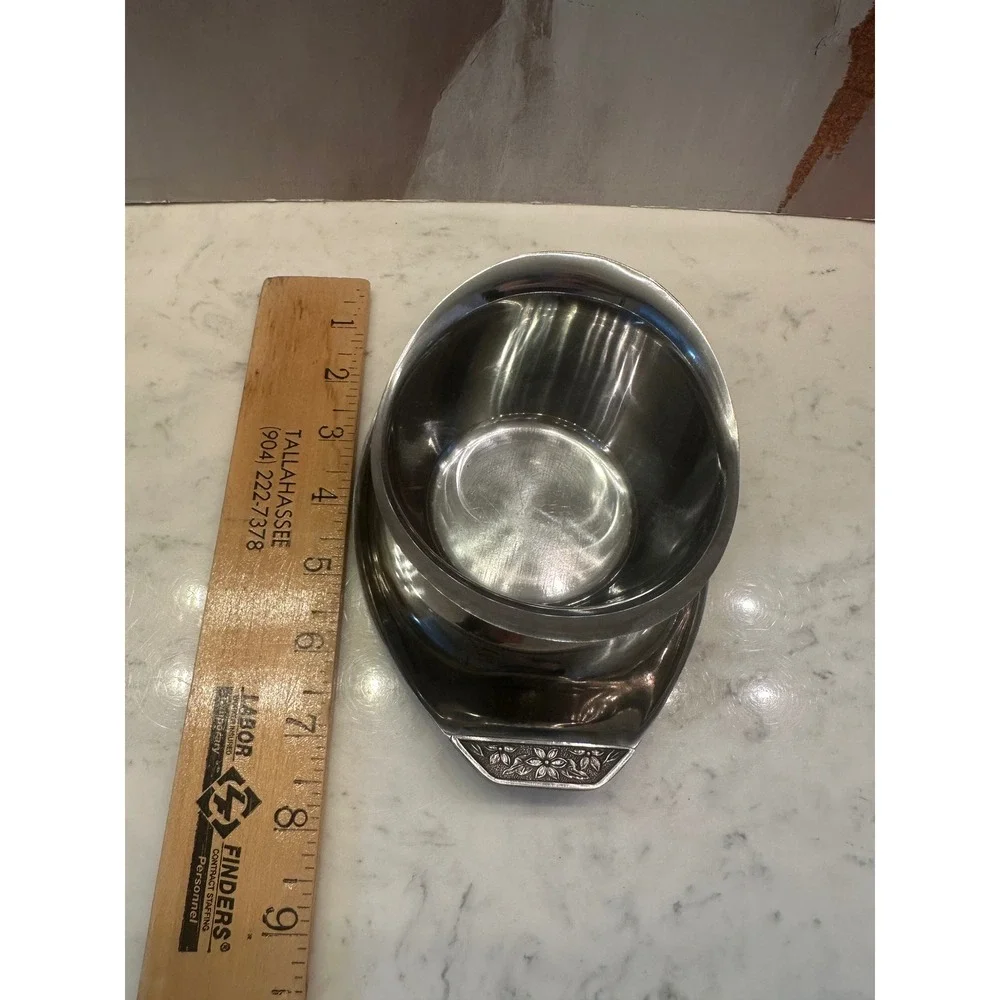 Vtg Stainless Steel Flower Emboss 70s MCM Japan‎ Butter Sugar Creamer Gravy Boat